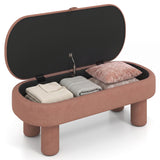 Oval Storage Ottoman Bench with Upholstered Seat for Bedroom