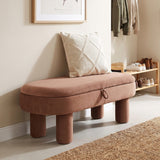 Oval Storage Ottoman Bench with Upholstered Seat for Bedroom