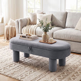 Oval Storage Ottoman Bench with Upholstered Seat for Bedroom