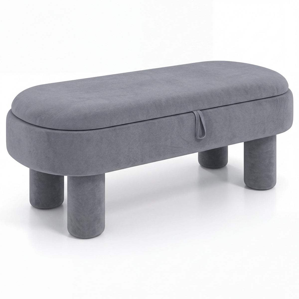 Oval Storage Ottoman Bench with Upholstered Seat for Bedroom