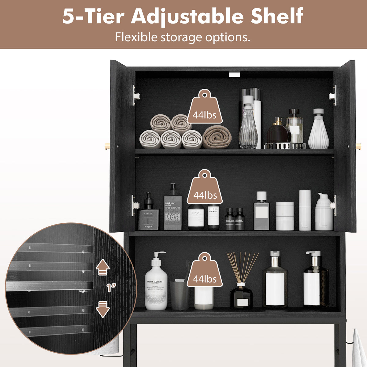 Over The Toilet Storage Cabinet with 2 Doors and Adjustable Shelf