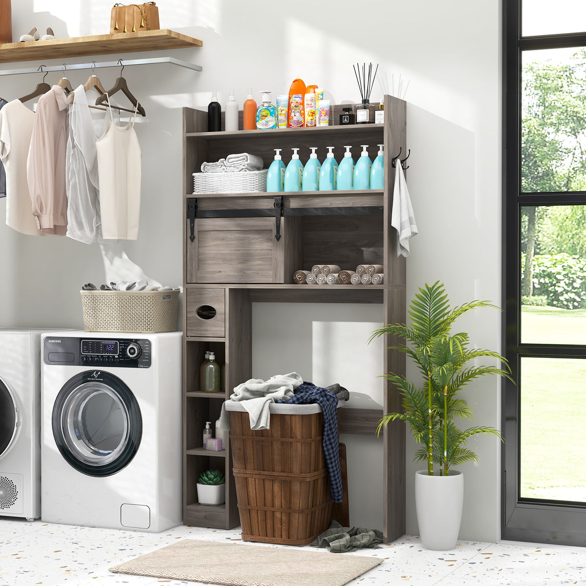 Over The Toilet Storage Cabinet with Sliding Barn Door and Adjustable Shelves