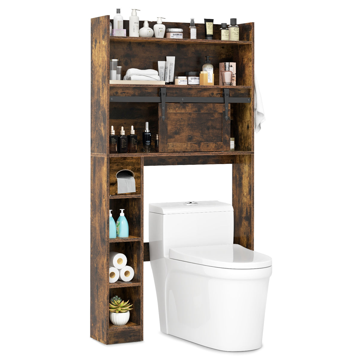Over The Toilet Storage Cabinet with Sliding Barn Door and Adjustable Shelves