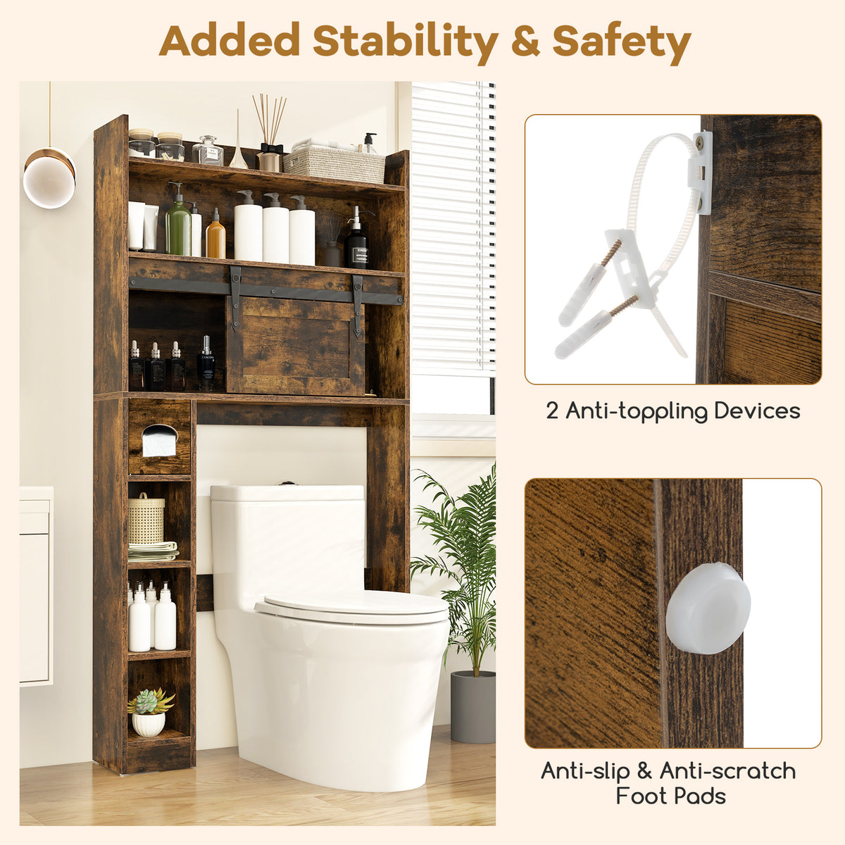 Over The Toilet Storage Cabinet with Sliding Barn Door and Adjustable Shelves