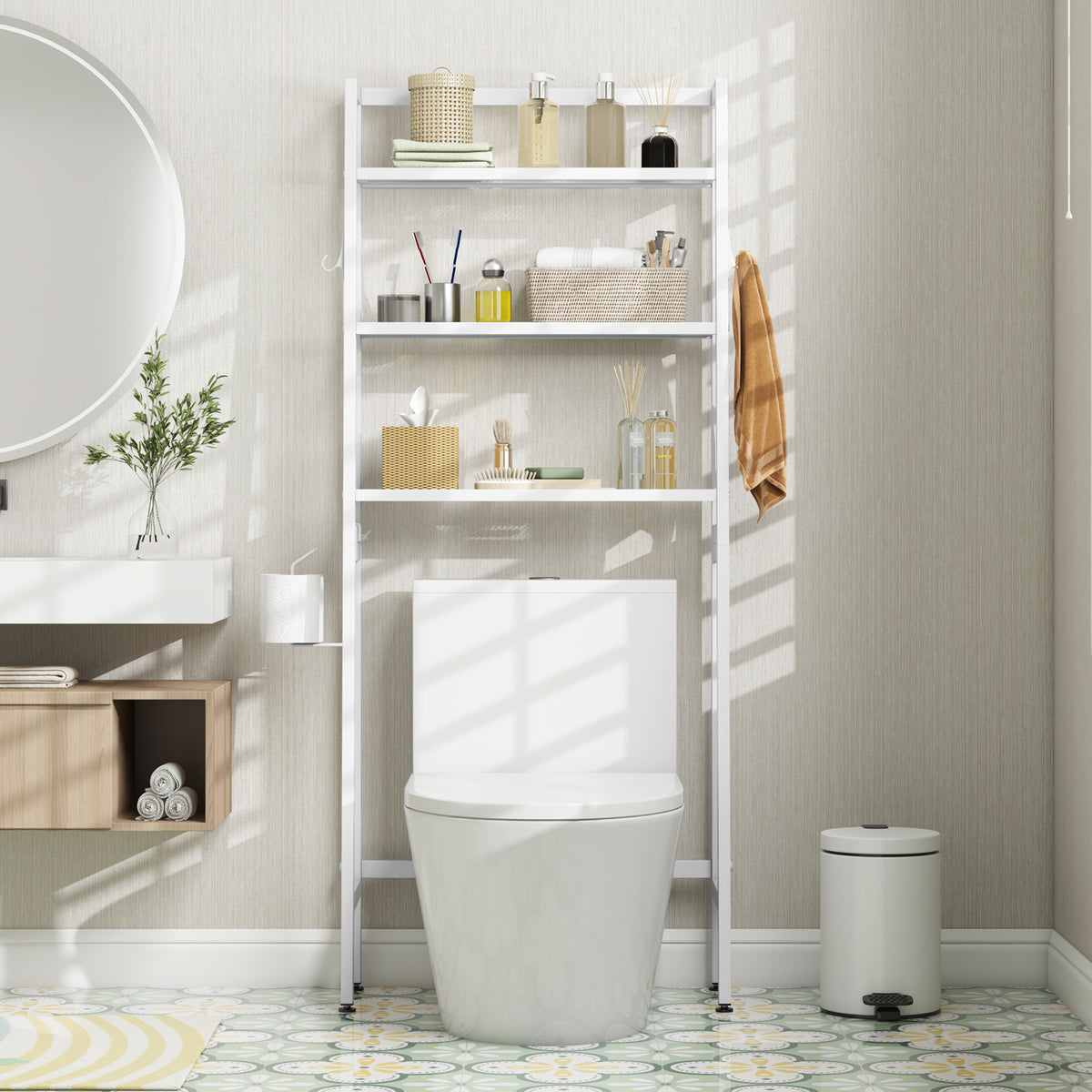 3-Tier Over The Toilet Storage Shelf with Adjustable Bottom Bar