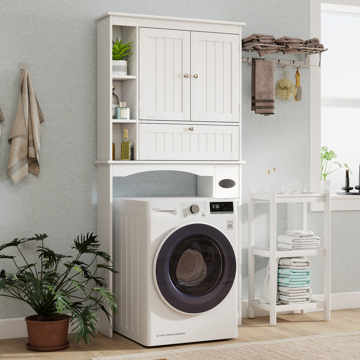 Over the Toilet Storage Cabinet with Adjustable Shelf and Bottom Bar