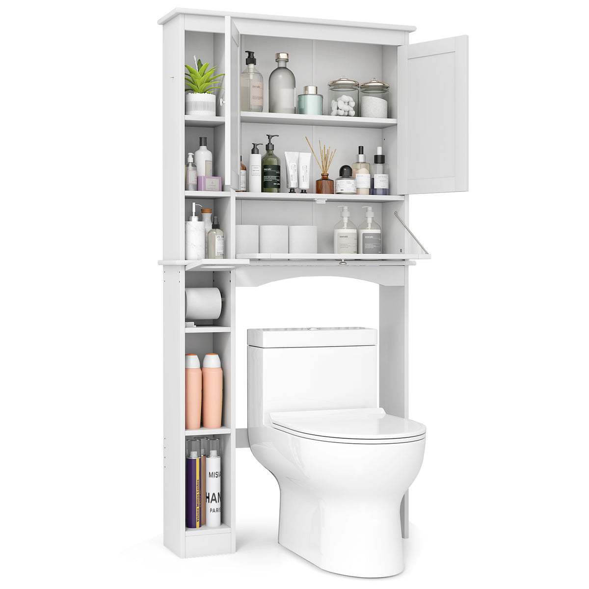 Over the Toilet Storage Cabinet with Adjustable Shelf and Bottom Bar