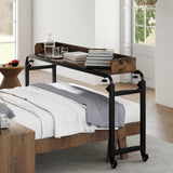 Overbed Desk with Wheels Queen Size Mobile Bed Desk with Adjustable Height-Brown