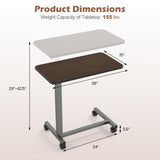 Overbed Table with Lockable Rolling Wheels and Sturdy H-Shaped Base for Hospital and Home Use-Walnut