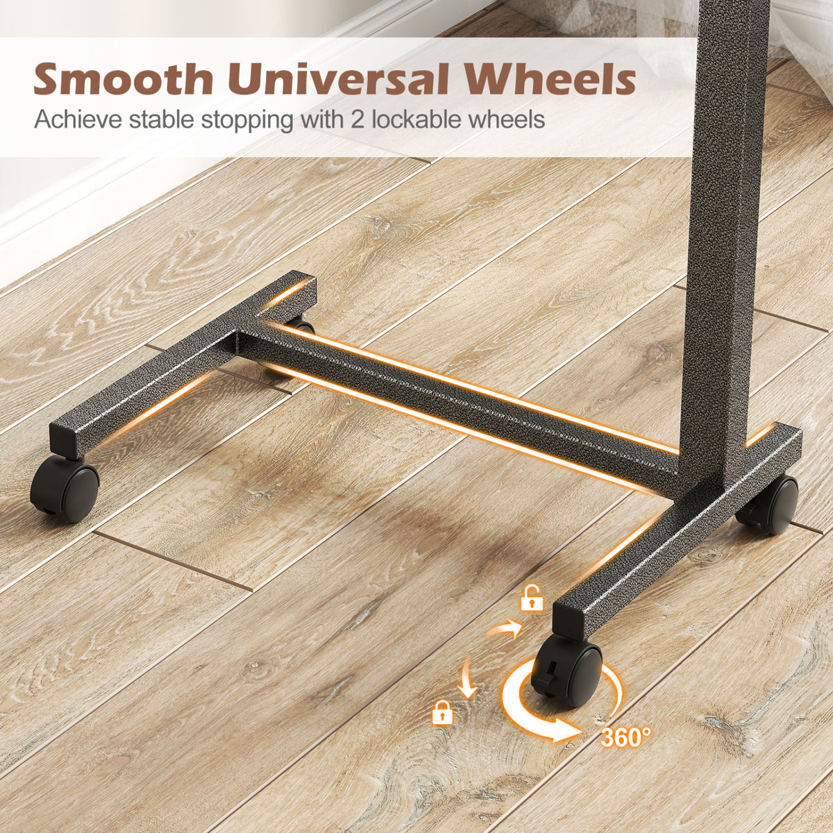 Overbed Table with Lockable Rolling Wheels and Sturdy H-Shaped Base for Hospital and Home Use-Walnut