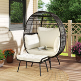 Oversized Patio Rattan Egg Lounge Chair with 4 Cushions