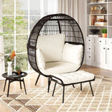 Oversized Patio Rattan Egg Lounge Chair with 4 Cushions