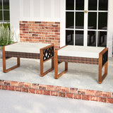 PE Rattan Wicker Ottomans Set of 2 with Removable Cushions-Beige