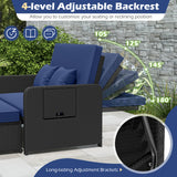 PE Wicker Outdoor Daybed with 4-Level Adjustable Backrest and Storage Ottoman