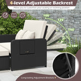 PE Wicker Outdoor Daybed with 4-Level Adjustable Backrest and Storage Ottoman