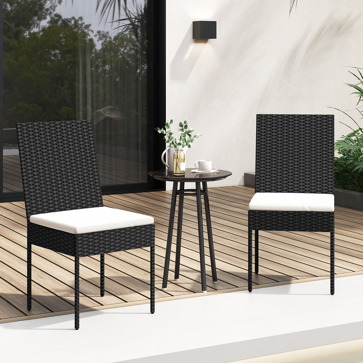 PE Wicker Patio Chairs Set of 2/4 with Cushions for Porch Deck Garden and Backyard-2 Pieces