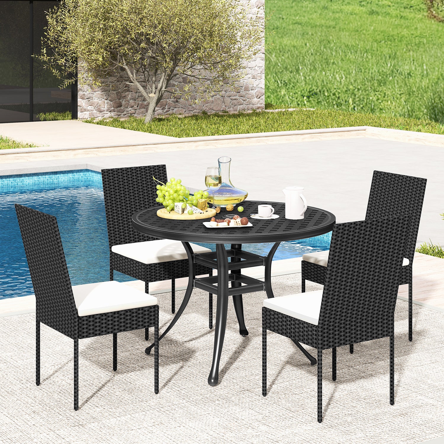 PE Wicker Patio Chairs Set of 2/4 with Cushions for Porch Deck Garden and Backyard-2 Pieces