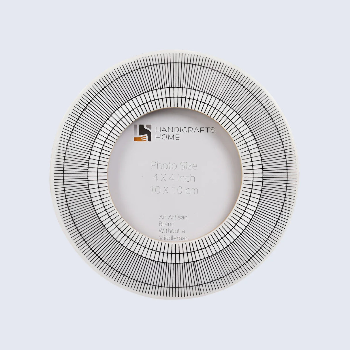 4x4 Round Black & White Picture Frame Linear Sunburst Pattern