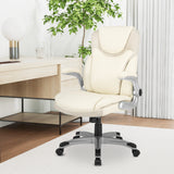 Ergonomic Office PU Leather Executive Chair with Flip-up Armrests and Rocking Function-White