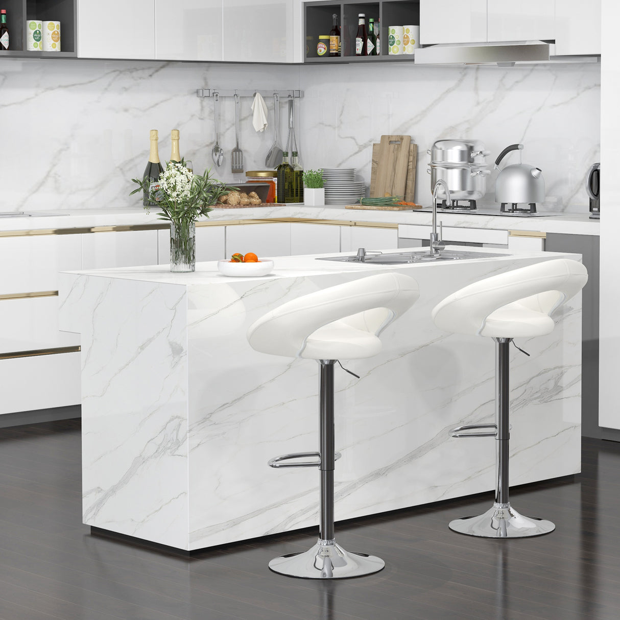 Height Adjustable Bar Stools Set of 2 with Hollow Back and Footrest