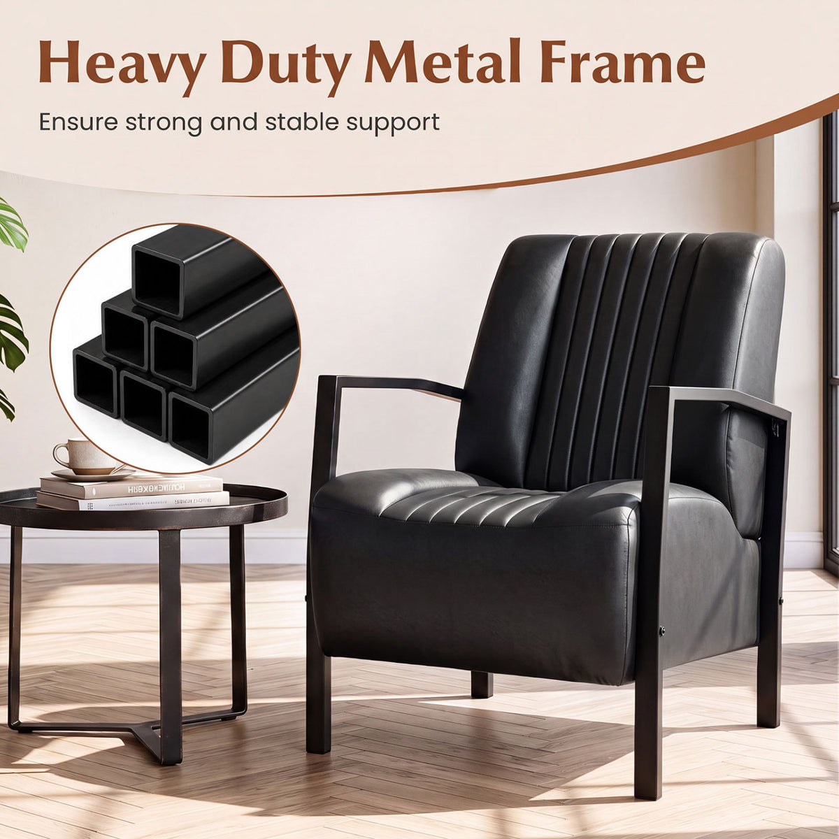 PU Leather Upholstered Armchair with Padded Seat and Back Comfy Lounge Reading Chair