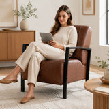 PU Leather Upholstered Armchair with Padded Seat and Back Comfy Lounge Reading Chair