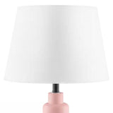 Small Pink Desk Light Table Lamp with White Fabric Shade for Bedside Nightstand