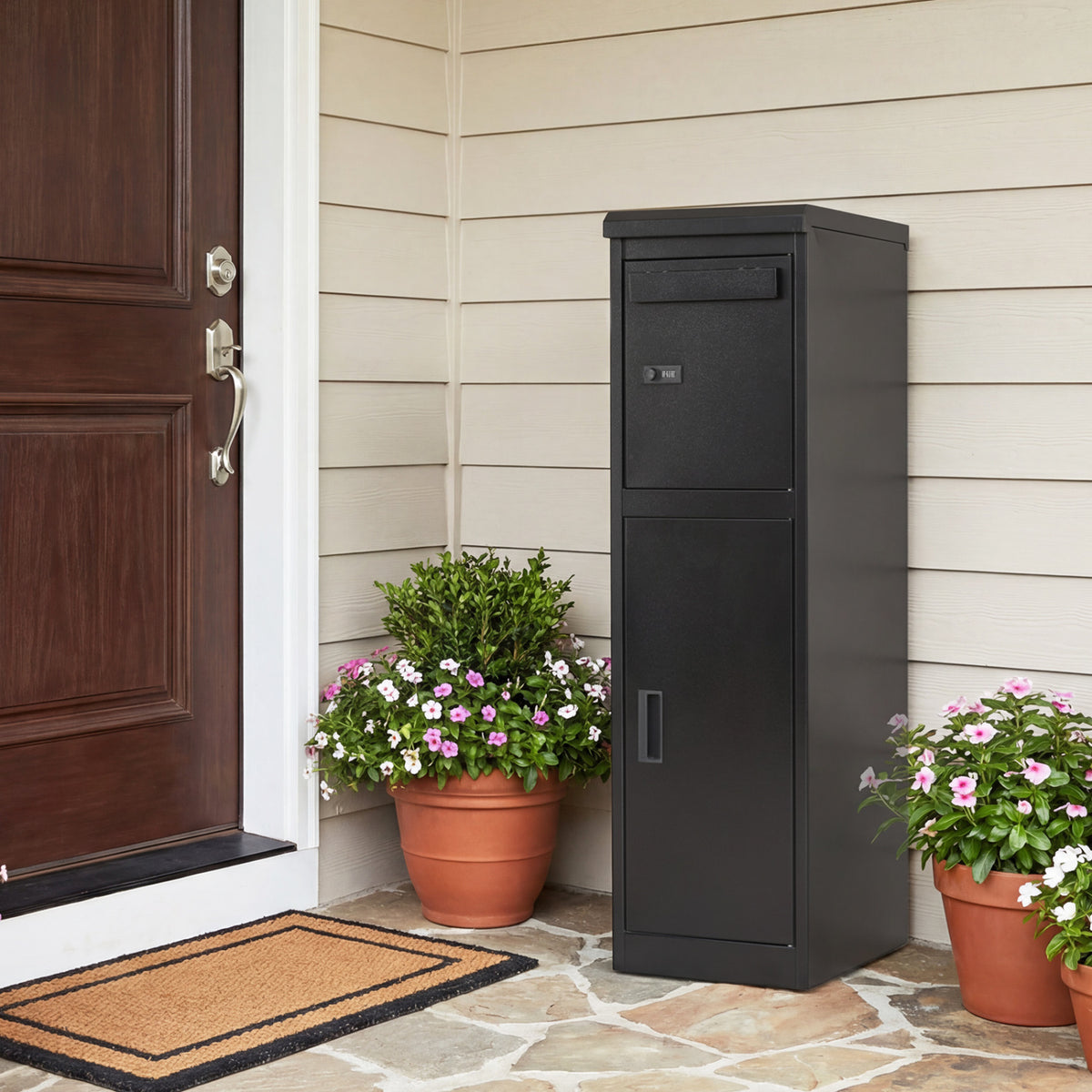 Package Delivery Box for Outside with Lockable Doors Coded Lock-Black