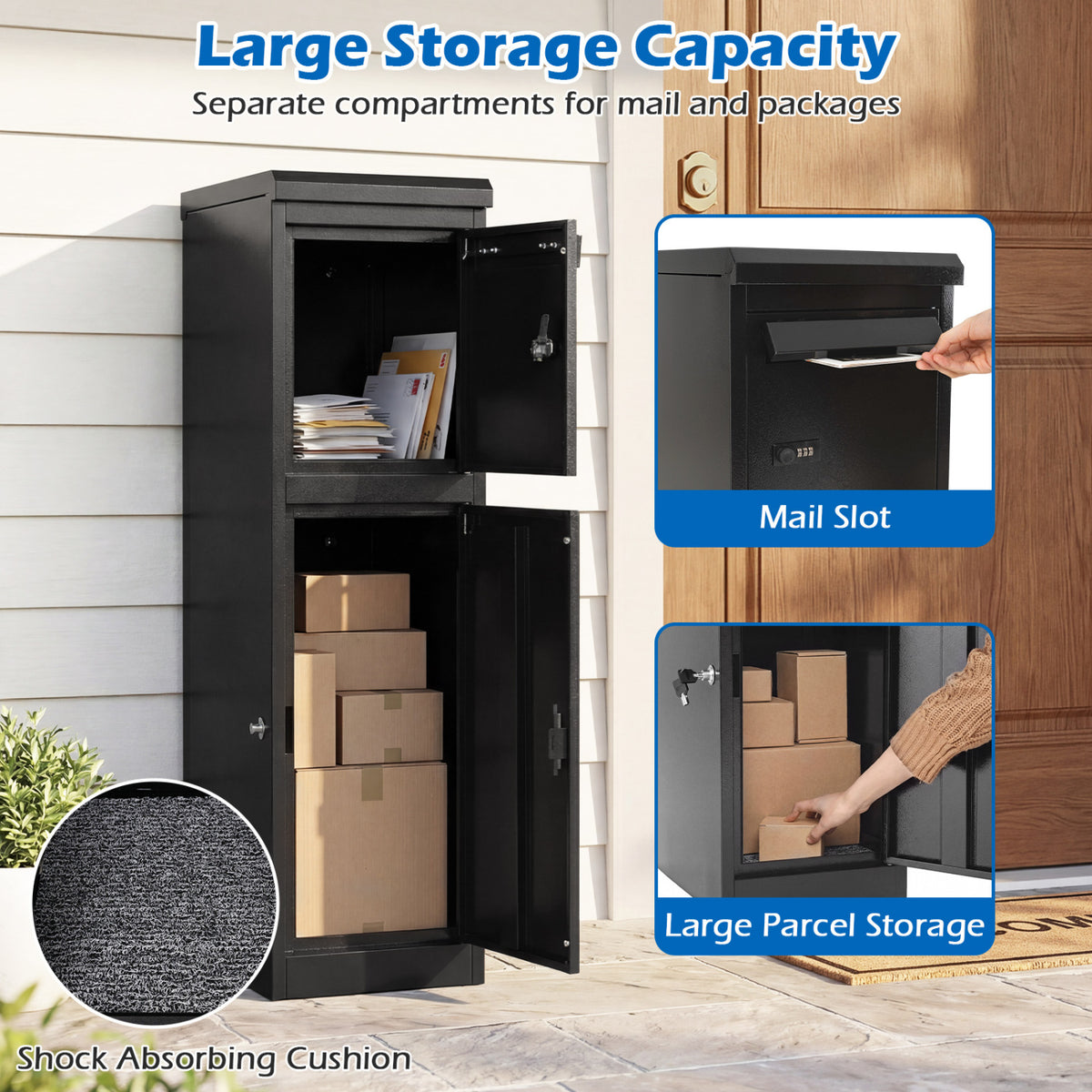 Package Delivery Box for Outside with Lockable Doors Coded Lock-Black