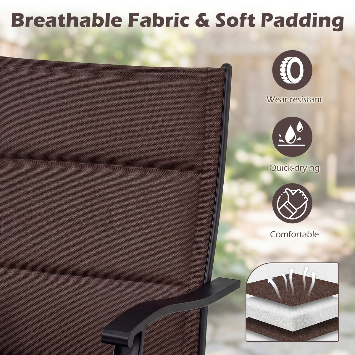 Padded Patio Swivel Chairs Set of 2 Ergonomic Outdoor Dining Chairs with Breathable Fabric