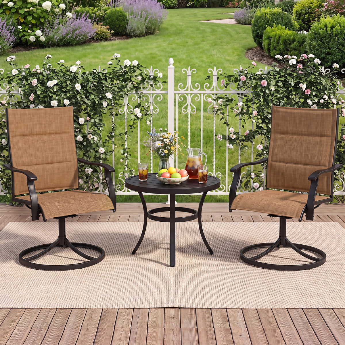 Padded Patio Swivel Chairs Set of 2 Ergonomic Outdoor Dining Chairs with Breathable Fabric