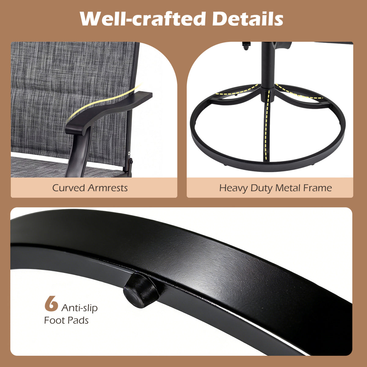 Padded Patio Swivel Chairs Set of 2 Ergonomic Outdoor Dining Chairs with Breathable Fabric