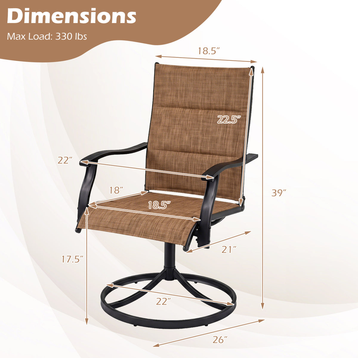 Padded Patio Swivel Chairs Set of 2 Ergonomic Outdoor Dining Chairs with Breathable Fabric