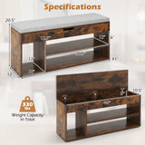 Padded Seat Shoe Bench with Hidden Storage and 3 Open Shelves