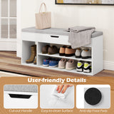 Padded Seat Shoe Bench with Hidden Storage and 3 Open Shelves