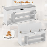 Padded Seat Shoe Bench with Hidden Storage and 3 Open Shelves