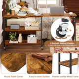 Large 360-Degree Free Rotating Sofa Side Table with Wheels and Storage Shelf
