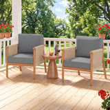 Patio Acacia Wood Chair with Woven Rope Armrests and Seat Back Cushions for Backyard