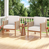 Patio Acacia Wood Chair with Woven Rope Armrests and Seat Back Cushions for Backyard