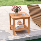 Patio Acacia Wood Side Table Set of 2 with Slatted Tabletop and Storage Shelf