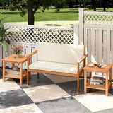 Patio Acacia Wood Side Table Set of 2 with Slatted Tabletop and Storage Shelf