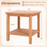 Patio Acacia Wood Side Table Set of 2 with Slatted Tabletop and Storage Shelf