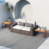 2-in-1 Convertible Patio Acacia Wood Side Table