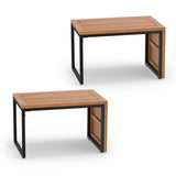 2-in-1 Convertible Patio Acacia Wood Side Table Set of 2