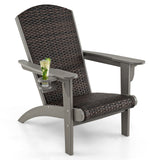 Patio Adirondack Chair with Rattan Padded Seat and Hidden Cupholder