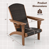 Patio Adirondack Chair with Rattan Padded Seat and Hidden Cupholder
