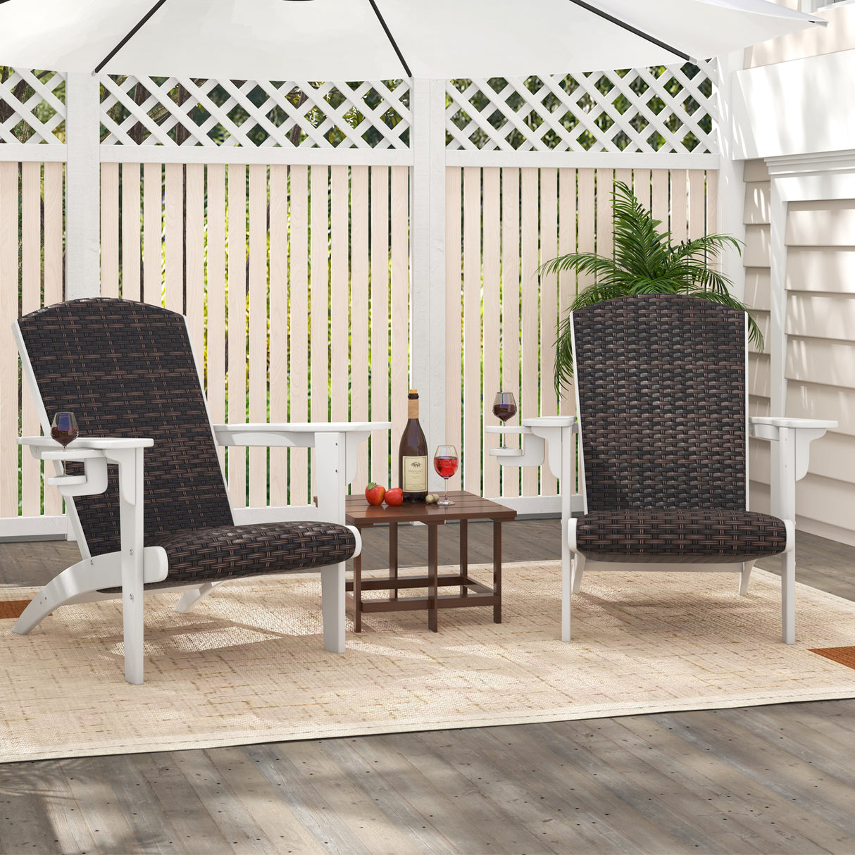 Patio Adirondack Chair with Rattan Padded Seat and Hidden Cupholder