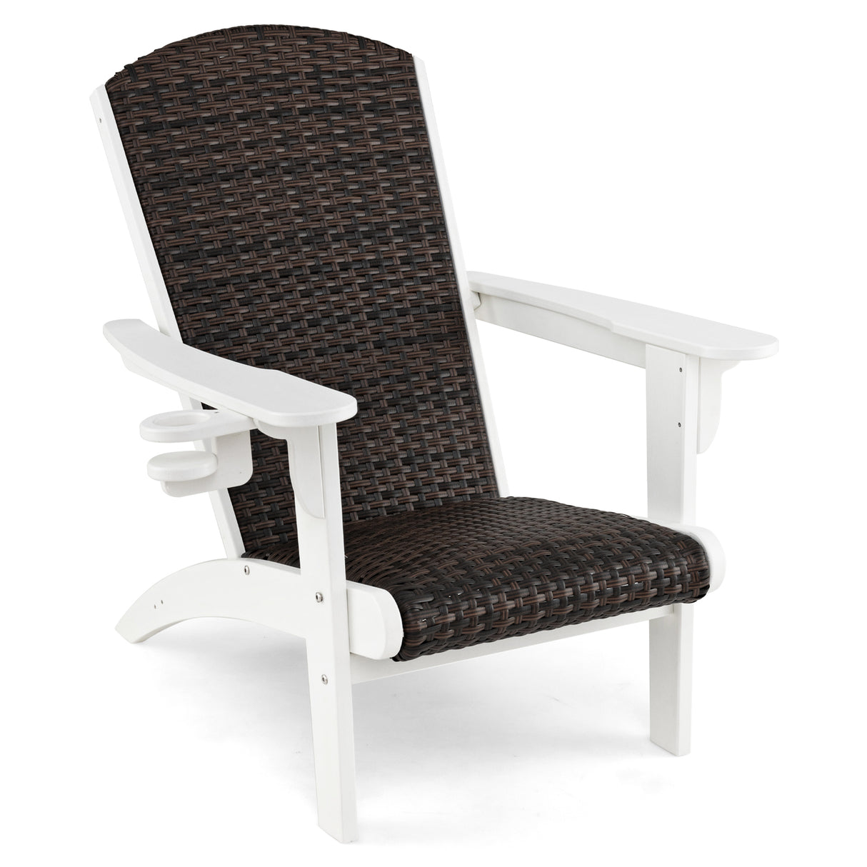 Patio Adirondack Chair with Rattan Padded Seat and Hidden Cupholder