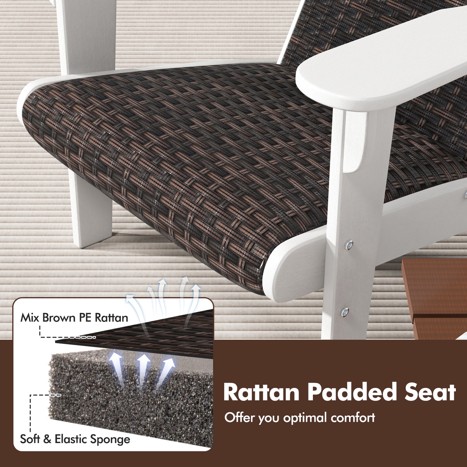 Patio Adirondack Chair with Rattan Padded Seat and Hidden Cupholder
