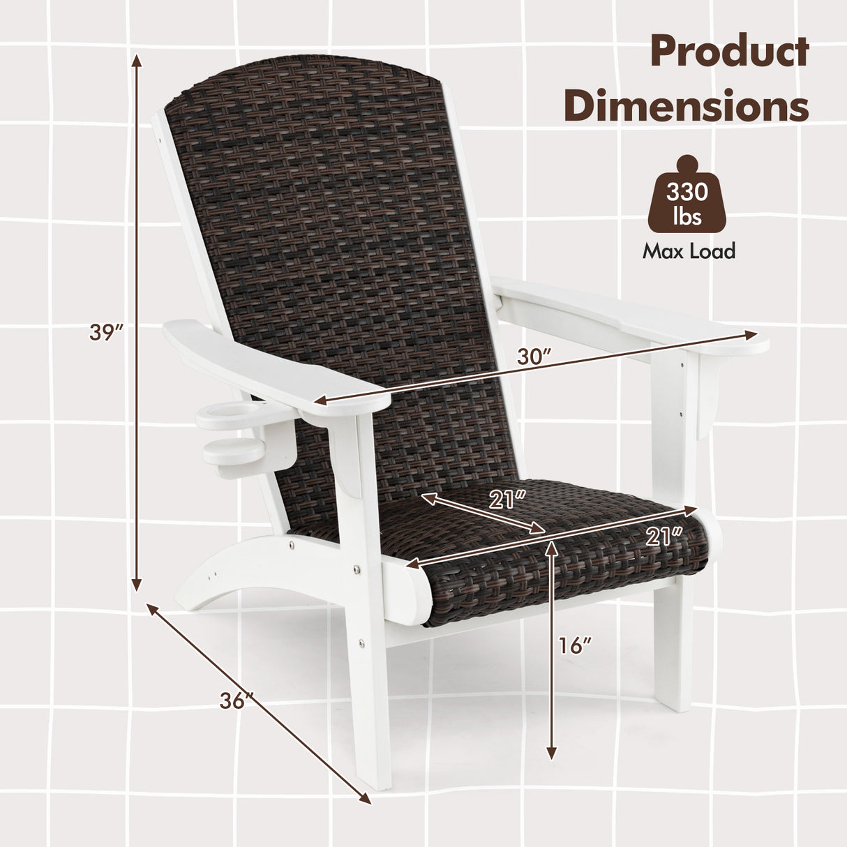 Patio Adirondack Chair with Rattan Padded Seat and Hidden Cupholder